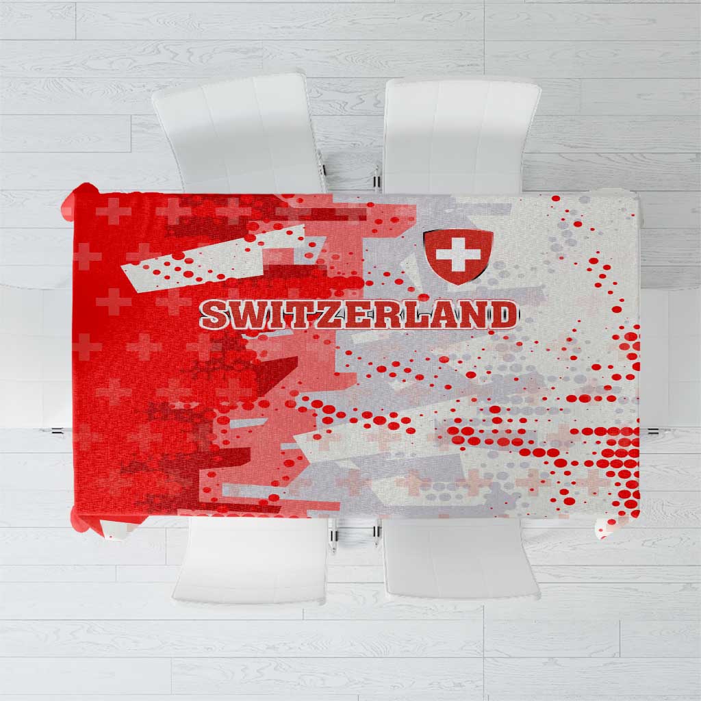 Switzerland Flag Tablecloth with Camo Red White Sportswear with Swiss Cross Shield - Wonder Print Shop