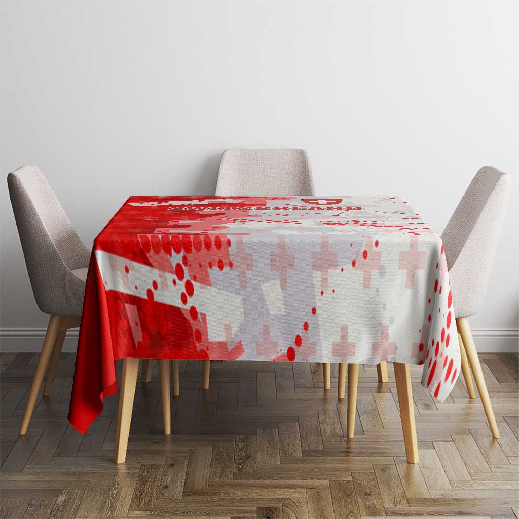 Switzerland Flag Tablecloth with Camo Red White Sportswear with Swiss Cross Shield - Wonder Print Shop