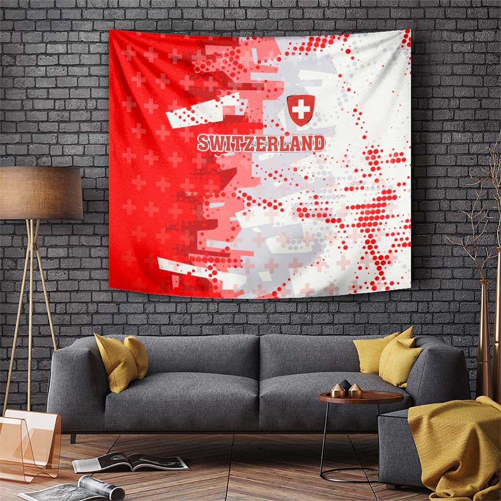 Switzerland Flag Tapestry with Camo Red White Sportswear with Swiss Cross Shield - Wonder Print Shop