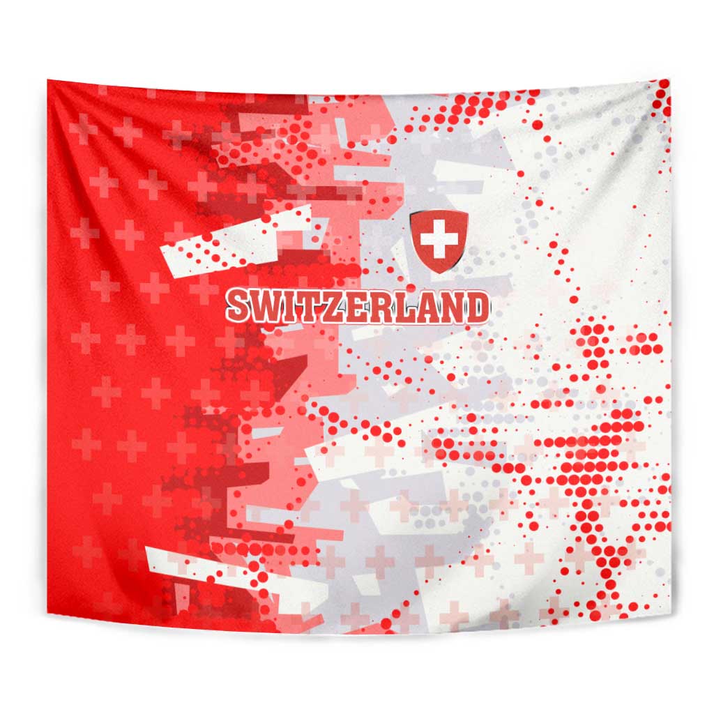 Switzerland Flag Tapestry with Camo Red White Sportswear with Swiss Cross Shield - Wonder Print Shop