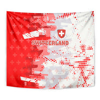 Switzerland Flag Tapestry with Camo Red White Sportswear with Swiss Cross Shield - Wonder Print Shop