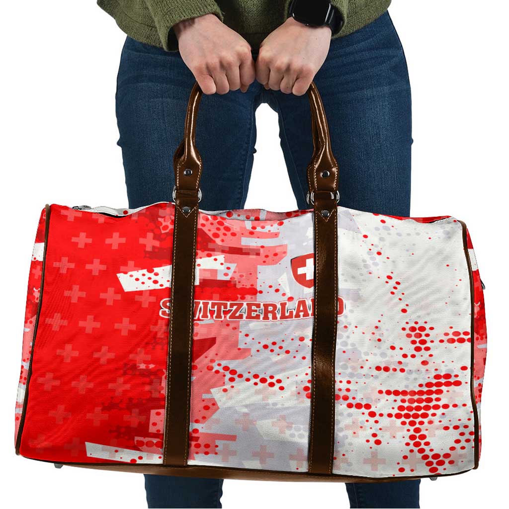 Switzerland Flag Travel Bag with Camo Red White Sportswear with Swiss Cross Shield - Wonder Print Shop