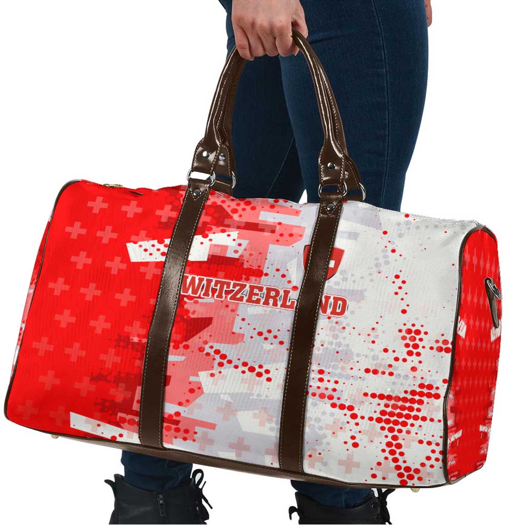 Switzerland Flag Travel Bag with Camo Red White Sportswear with Swiss Cross Shield - Wonder Print Shop