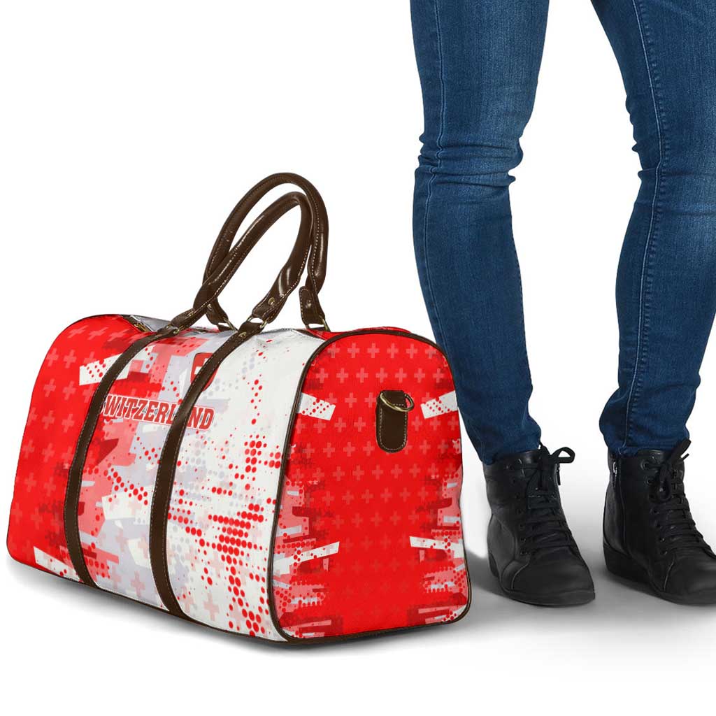 Switzerland Flag Travel Bag with Camo Red White Sportswear with Swiss Cross Shield - Wonder Print Shop