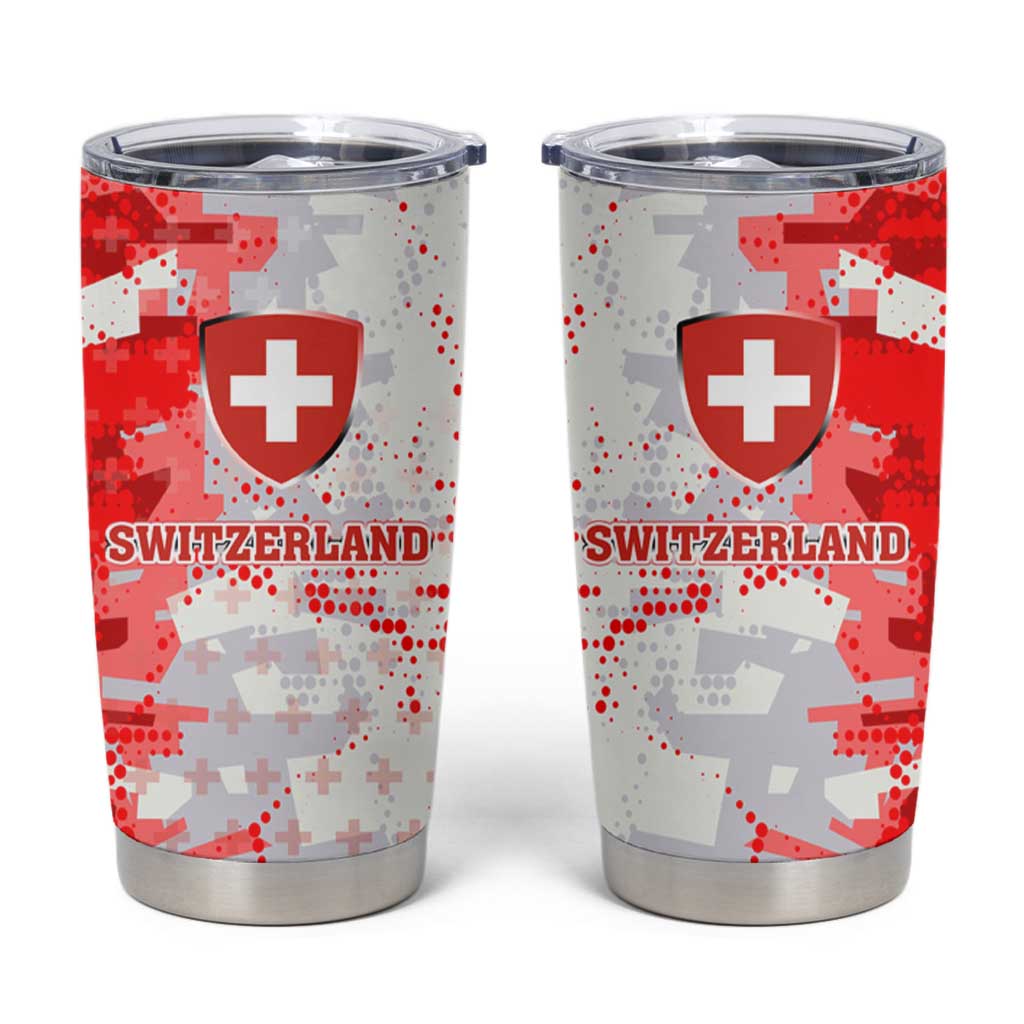 Switzerland Flag Tumbler Cup with Camo Red White Sportswear with Swiss Cross Shield - Wonder Print Shop
