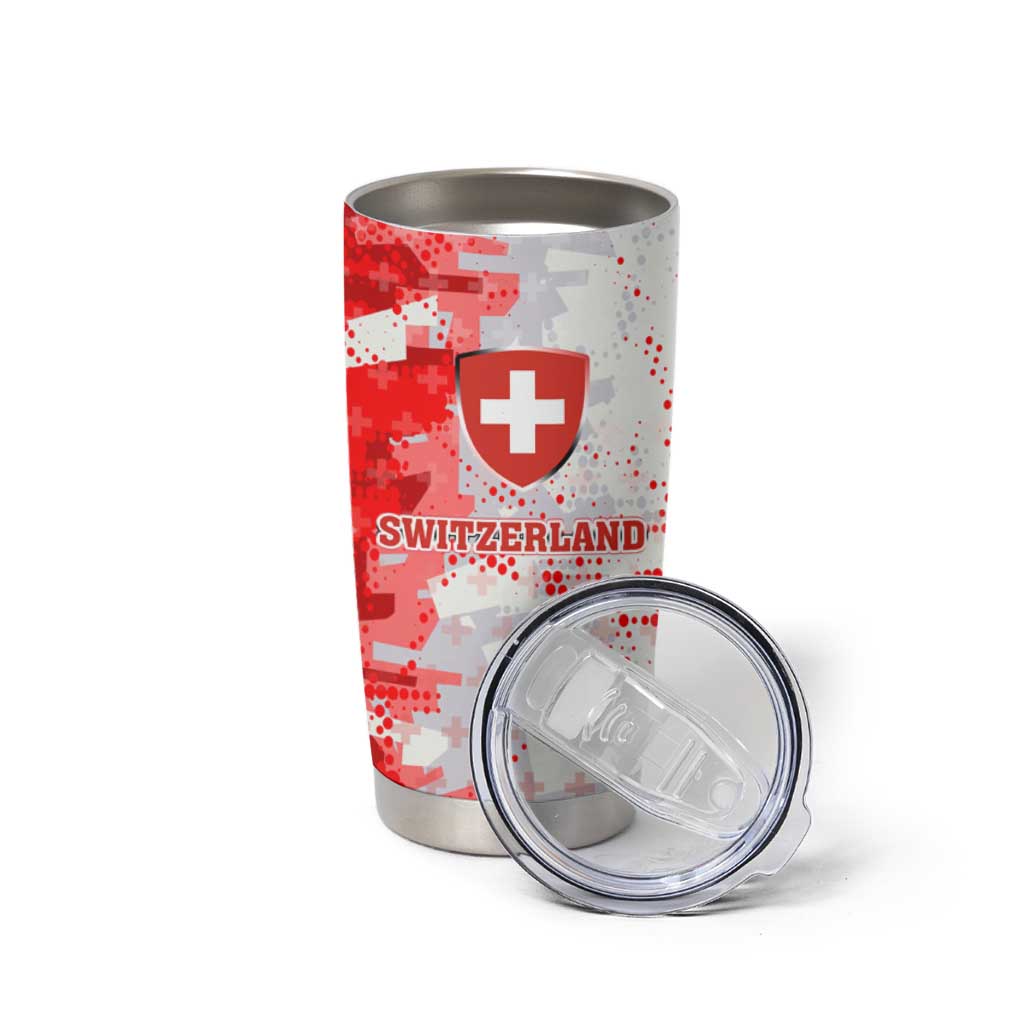 Switzerland Flag Tumbler Cup with Camo Red White Sportswear with Swiss Cross Shield - Wonder Print Shop
