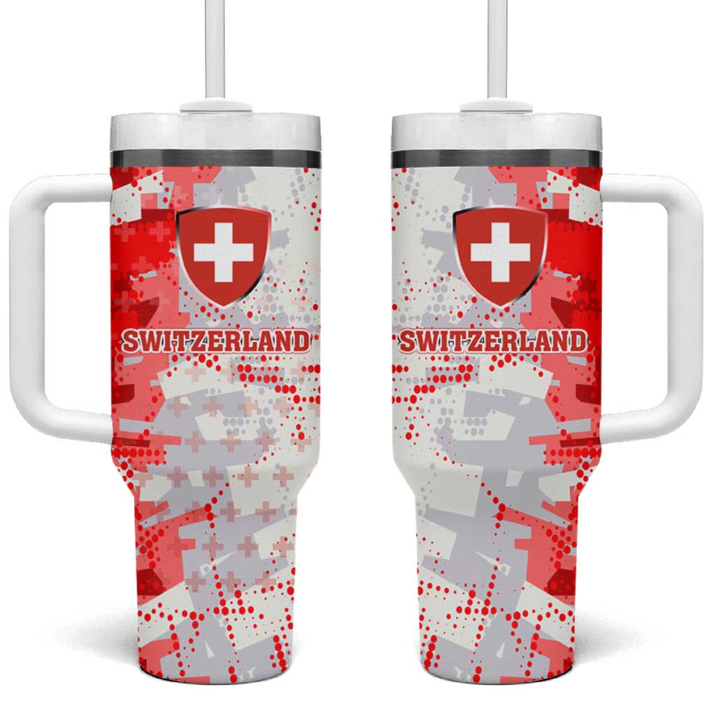 Switzerland Flag Tumbler With Handle with Camo Red White Sportswear with Swiss Cross Shield - Wonder Print Shop