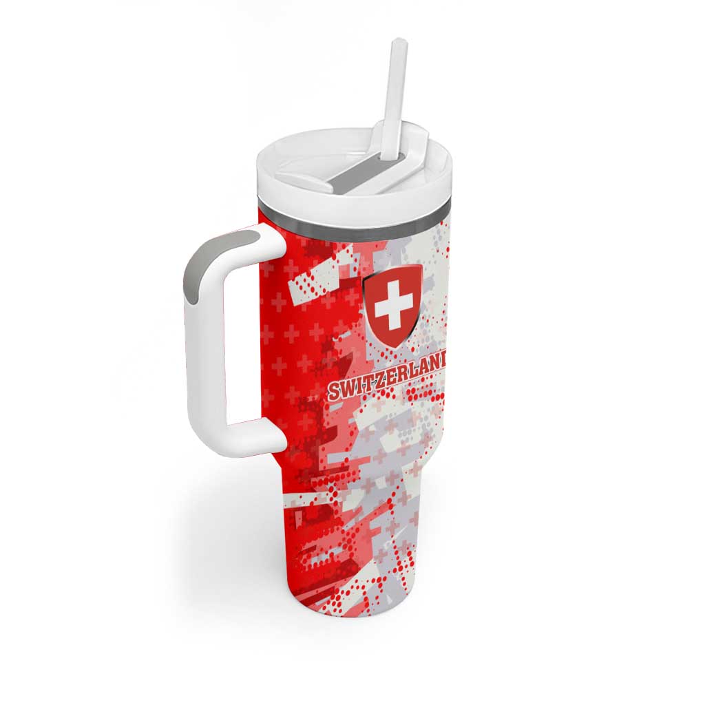 Switzerland Flag Tumbler With Handle with Camo Red White Sportswear with Swiss Cross Shield - Wonder Print Shop