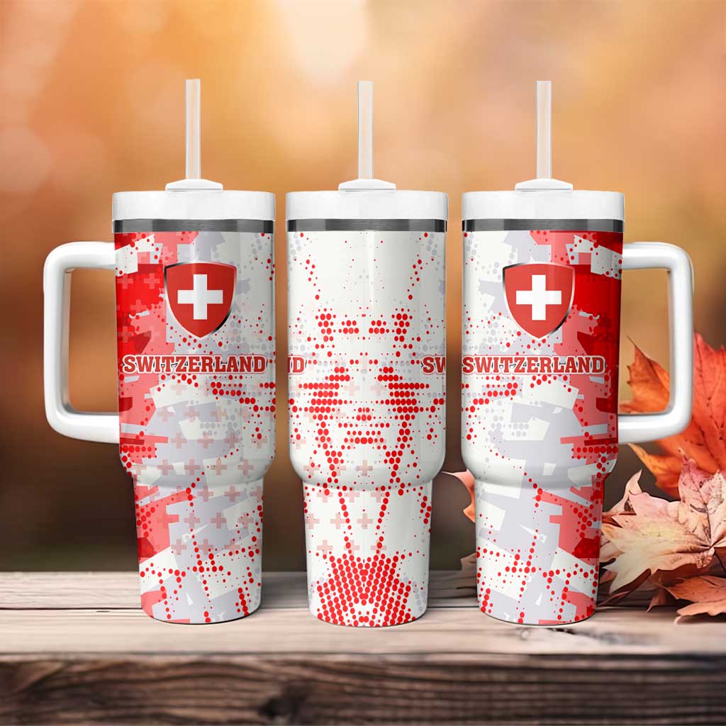 Switzerland Flag Tumbler With Handle with Camo Red White Sportswear with Swiss Cross Shield - Wonder Print Shop