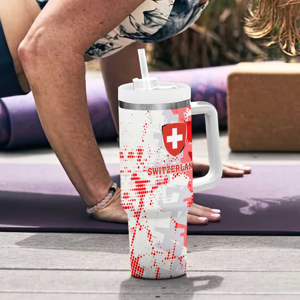 Switzerland Flag Tumbler With Handle with Camo Red White Sportswear with Swiss Cross Shield - Wonder Print Shop