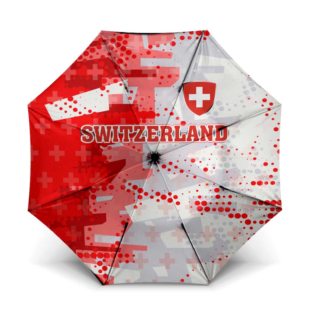 Switzerland Flag Umbrella with Camo Red White Sportswear with Swiss Cross Shield - Wonder Print Shop