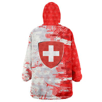 Switzerland Flag Wearable Blanket Hoodie with Camo Red White Sportswear with Swiss Cross Shield - Wonder Print Shop