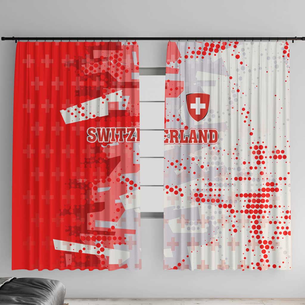 Switzerland Flag Window Curtain with Camo Red White Sportswear with Swiss Cross Shield - Wonder Print Shop
