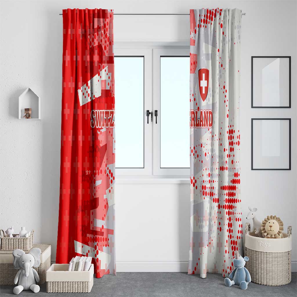 Switzerland Flag Window Curtain with Camo Red White Sportswear with Swiss Cross Shield - Wonder Print Shop