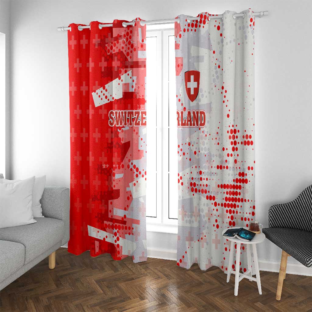 Switzerland Flag Window Curtain with Camo Red White Sportswear with Swiss Cross Shield - Wonder Print Shop