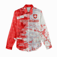 Switzerland Flag Women Casual Shirt with Camo Red White Sportswear with Swiss Cross Shield - Wonder Print Shop