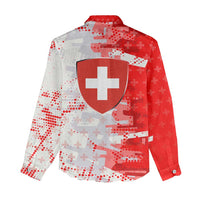 Switzerland Flag Women Casual Shirt with Camo Red White Sportswear with Swiss Cross Shield - Wonder Print Shop