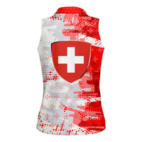 Switzerland Flag Women Sleeveless Polo Shirt with Camo Red White Sportswear with Swiss Cross Shield - Wonder Print Shop