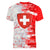 Switzerland Flag Women V-Neck T-Shirt with Camo Red White Sportswear with Swiss Cross Shield - Wonder Print Shop