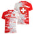 Switzerland Flag Women V-Neck T-Shirt with Camo Red White Sportswear with Swiss Cross Shield - Wonder Print Shop