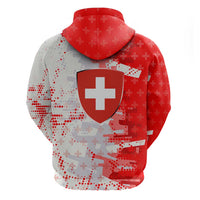 Switzerland Flag Zip Hoodie with Camo Red White Sportswear with Swiss Cross Shield - Wonder Print Shop