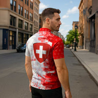 Switzerland Flag Zipper Polo Shirt with Camo Red White Sportswear with Swiss Cross Shield - Wonder Print Shop