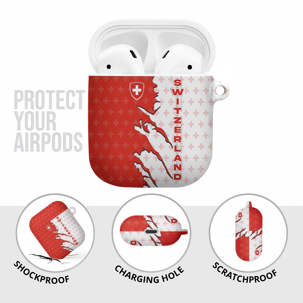 Switzerland Map Scratch Claw Swiss Flag AirPods Case with Vertical Text - Wonder Print Shop