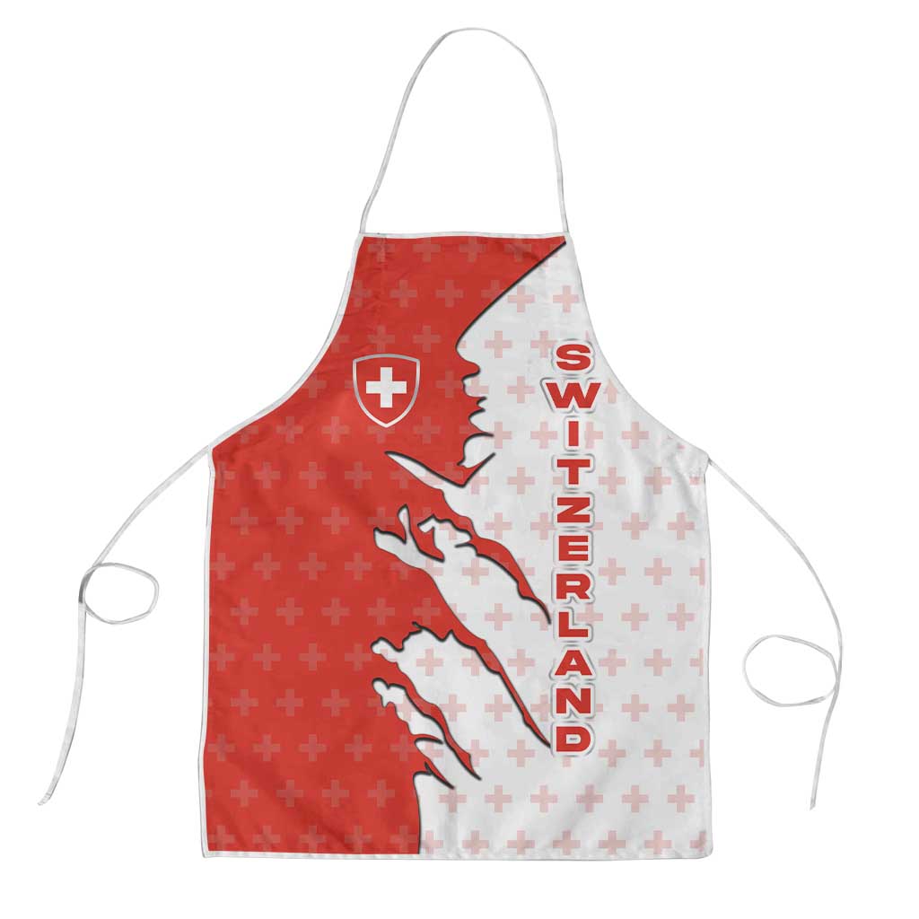Switzerland Map Scratch Claw Swiss Flag Apron with Vertical Text - Wonder Print Shop