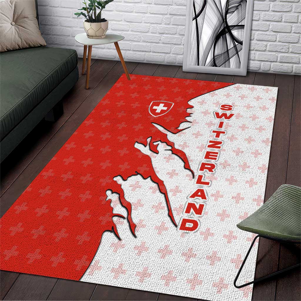 Switzerland Map Scratch Claw Swiss Flag Area Rug with Vertical Text - Wonder Print Shop