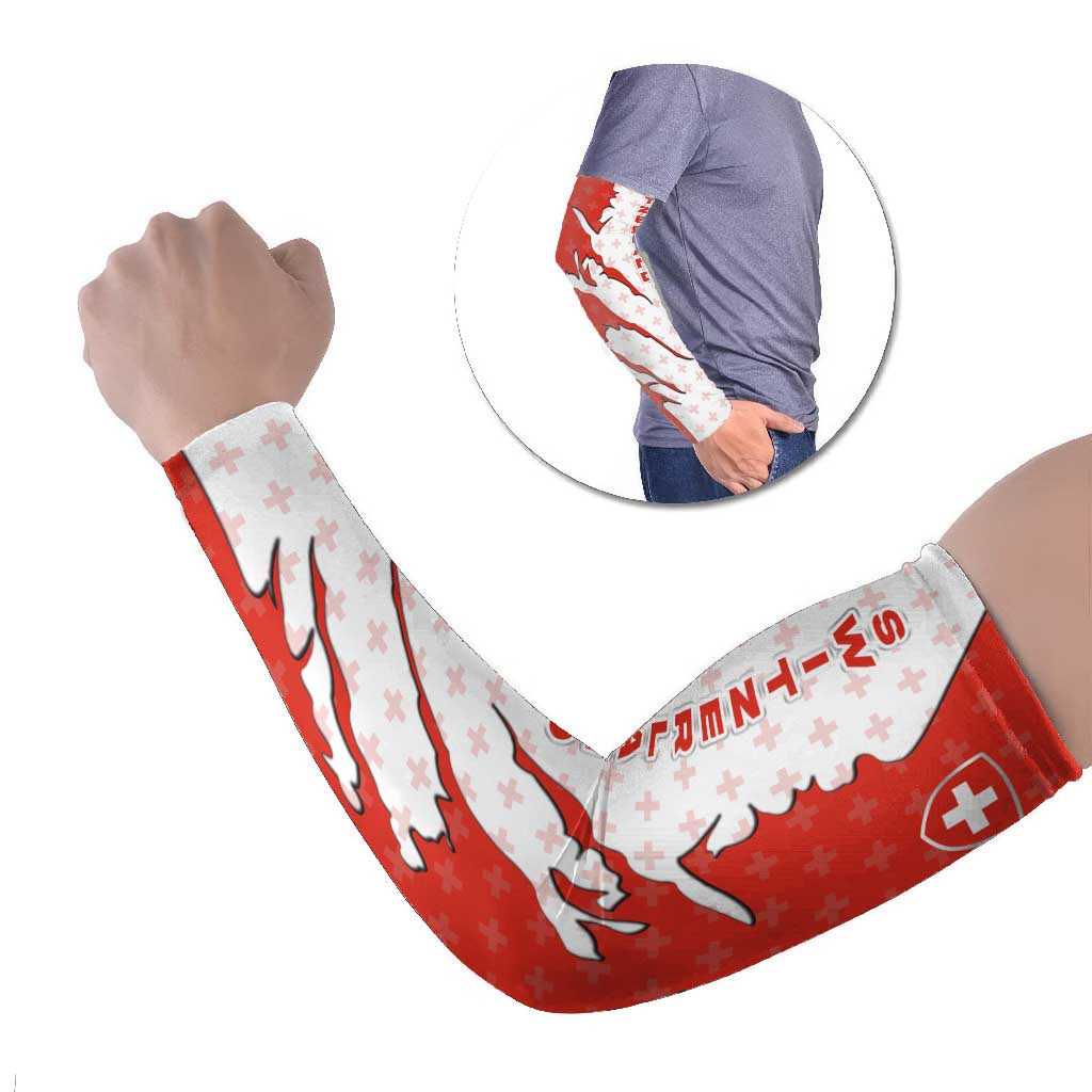 Switzerland Map Scratch Claw Swiss Flag Arm Sleeves with Vertical Text - Wonder Print Shop