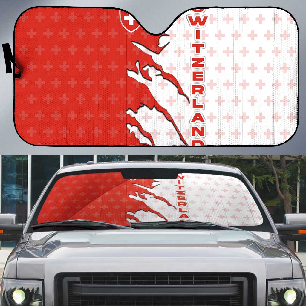 Switzerland Map Scratch Claw Swiss Flag Auto Sun Shade with Vertical Text - Wonder Print Shop