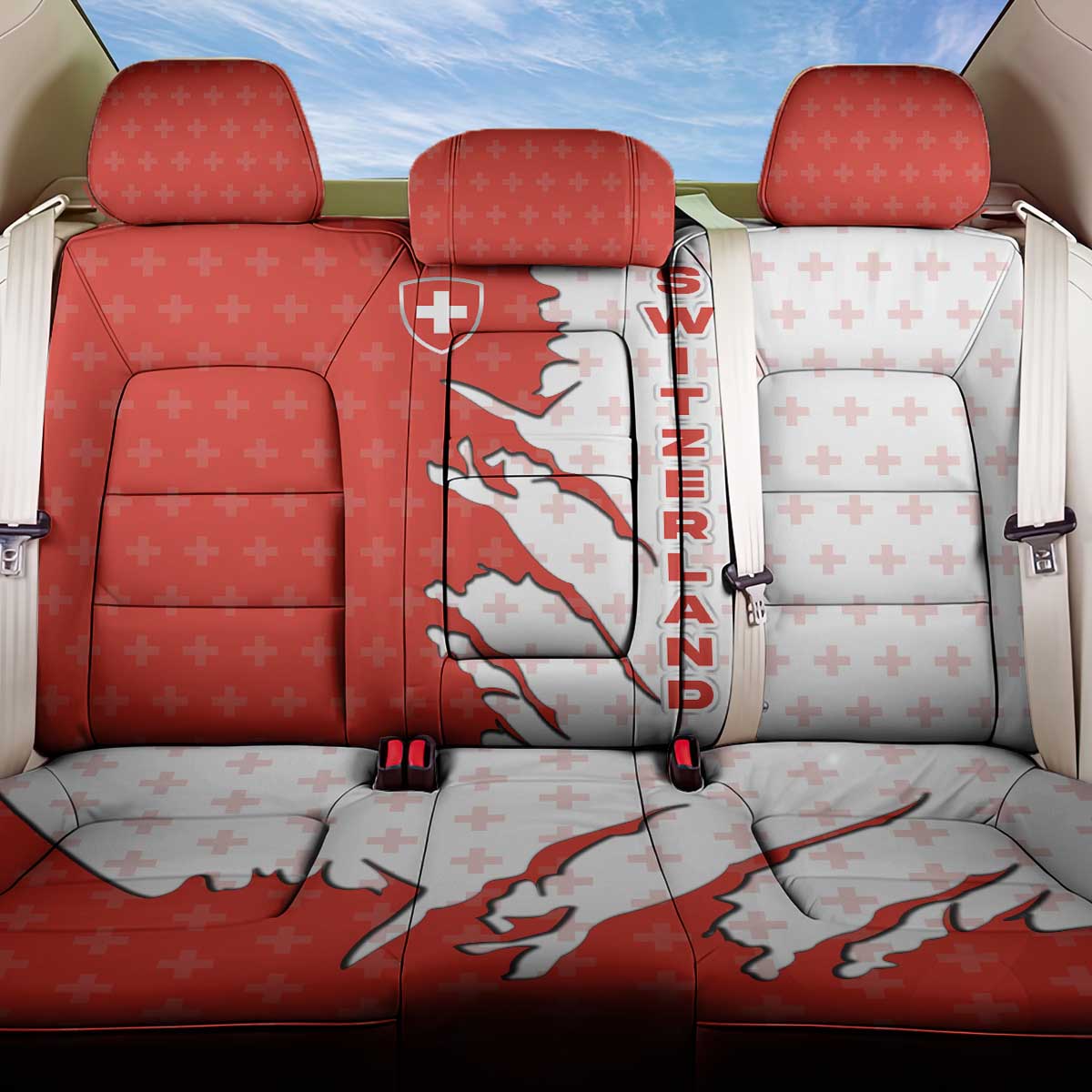 Switzerland Map Scratch Claw Swiss Flag Back Car Seat Cover with Vertical Text - Wonder Print Shop