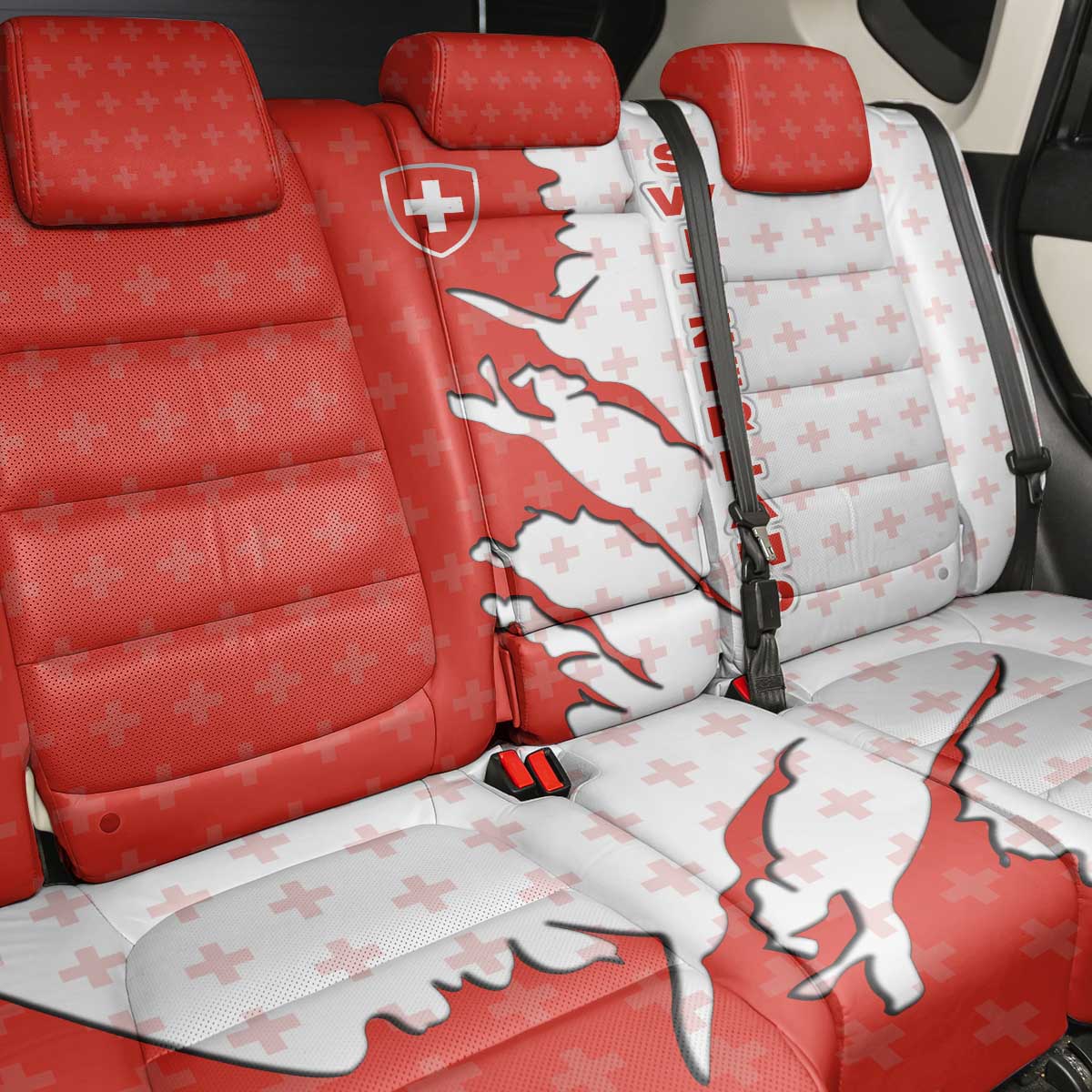Switzerland Map Scratch Claw Swiss Flag Back Car Seat Cover with Vertical Text - Wonder Print Shop