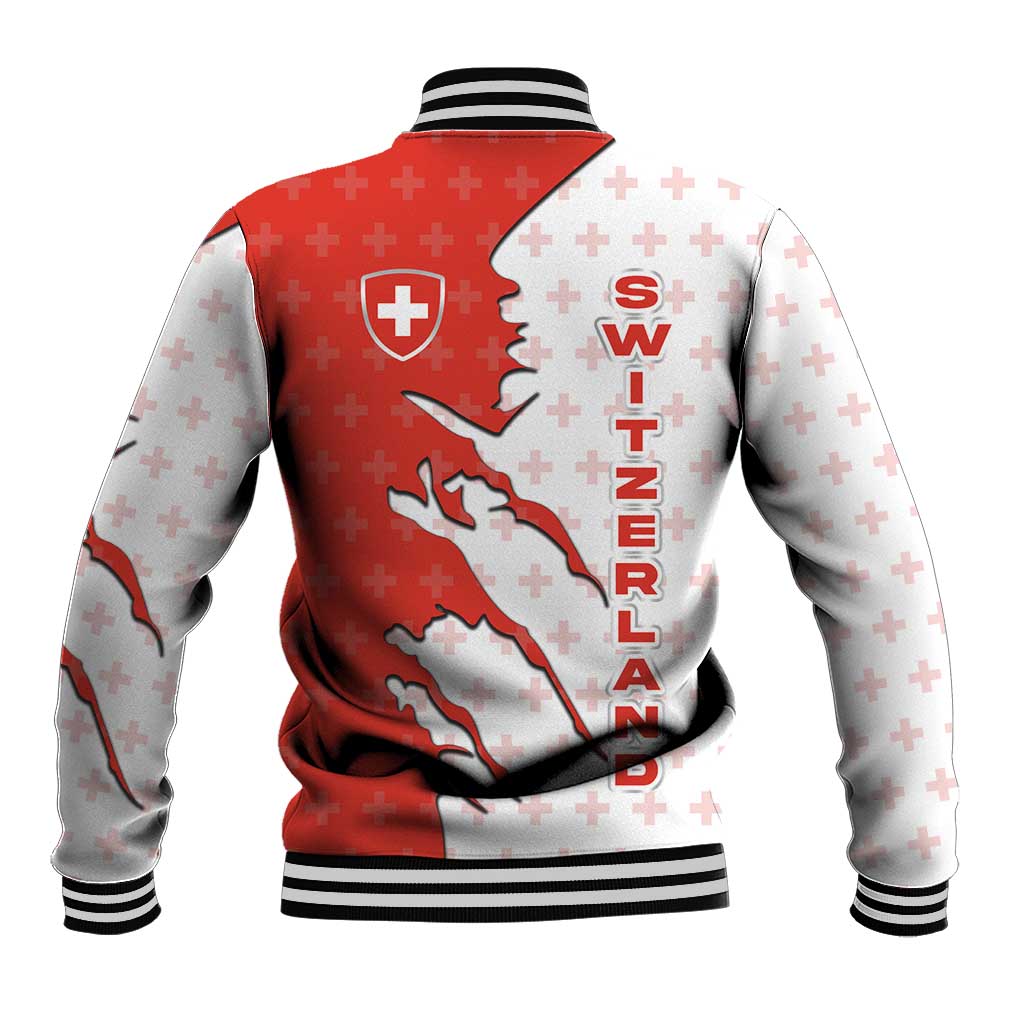 Switzerland Map Scratch Claw Swiss Flag Baseball Jacket with Vertical Text - Wonder Print Shop