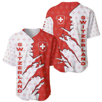 Switzerland Map Scratch Claw Swiss Flag Baseball Jersey with Vertical Text - Wonder Print Shop