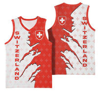 Switzerland Map Scratch Claw Swiss Flag Basketball Jersey with Vertical Text - Wonder Print Shop