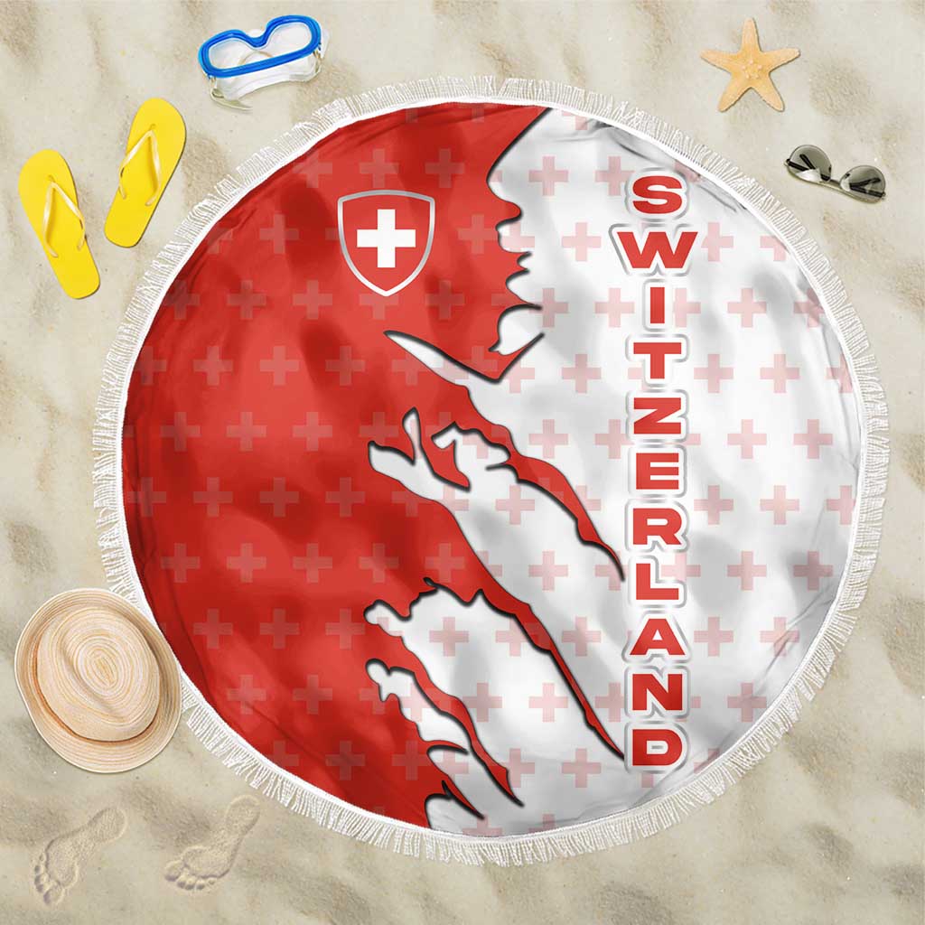 Switzerland Map Scratch Claw Swiss Flag Beach Blanket with Vertical Text - Wonder Print Shop