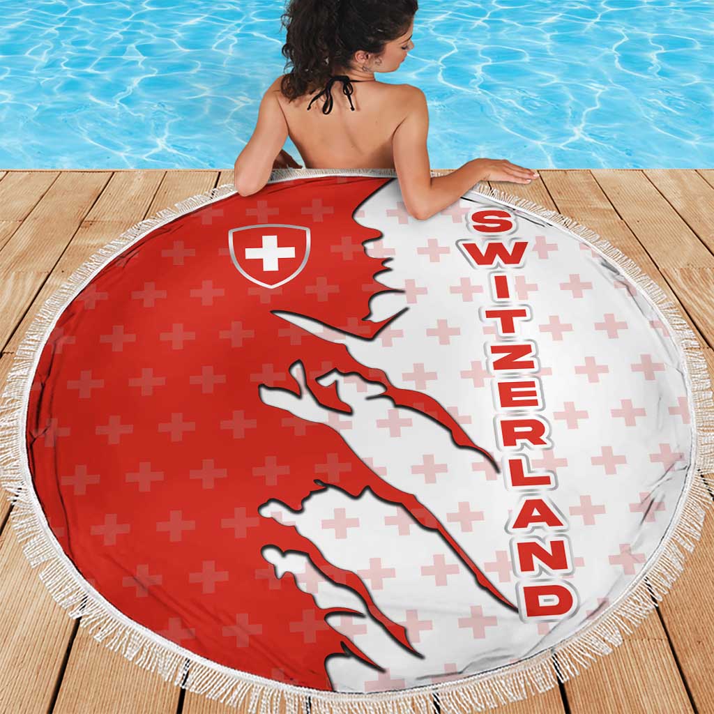 Switzerland Map Scratch Claw Swiss Flag Beach Blanket with Vertical Text - Wonder Print Shop