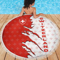 Switzerland Map Scratch Claw Swiss Flag Beach Blanket with Vertical Text - Wonder Print Shop