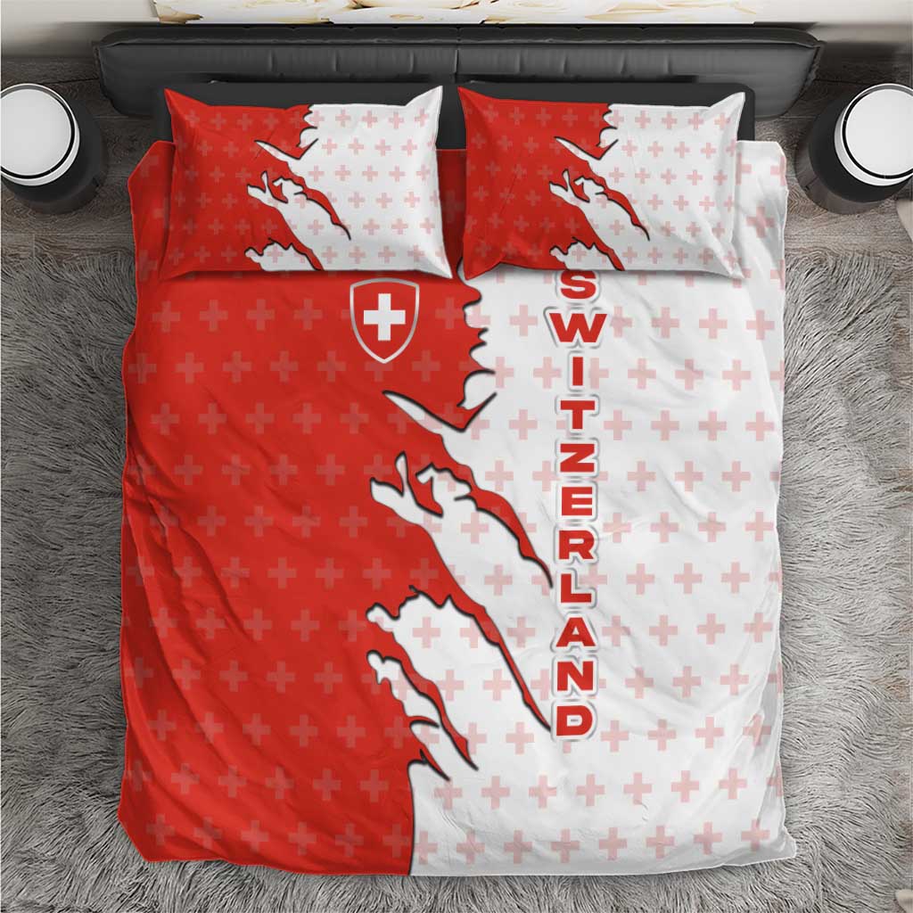 Switzerland Map Scratch Claw Swiss Flag Bedding Set with Vertical Text - Wonder Print Shop