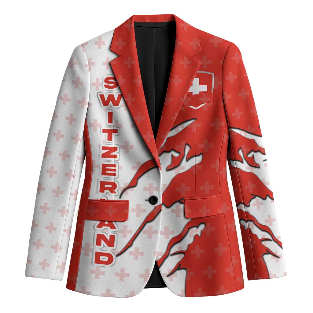 Switzerland Map Scratch Claw Swiss Flag Blazer with Vertical Text - Wonder Print Shop