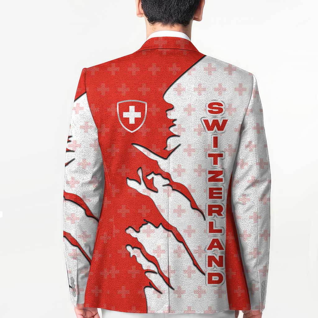 Switzerland Map Scratch Claw Swiss Flag Blazer with Vertical Text - Wonder Print Shop