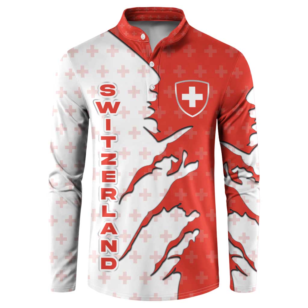 Switzerland Map Scratch Claw Swiss Flag Button Sweatshirt with Vertical Text - Wonder Print Shop