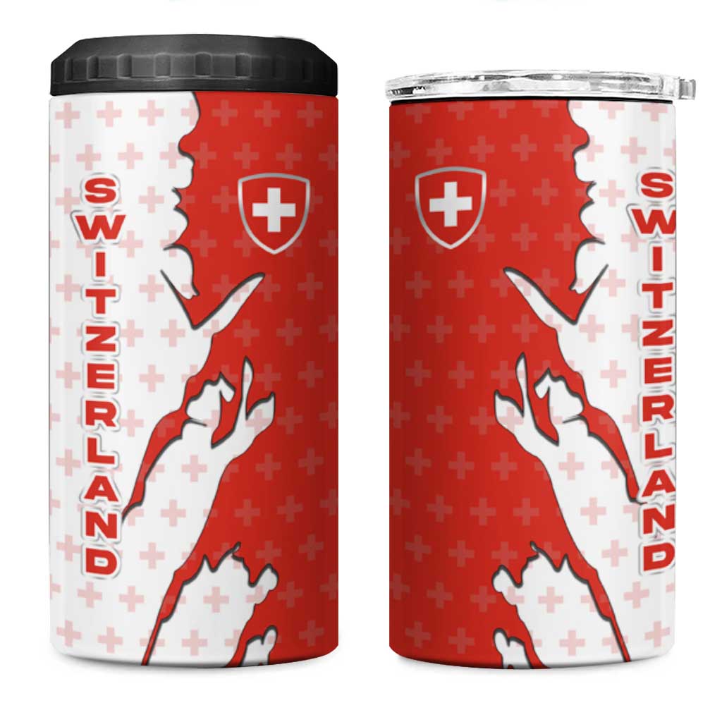 Switzerland Map Scratch Claw Swiss Flag 4 in 1 Can Cooler Tumbler with Vertical Text - Wonder Print Shop