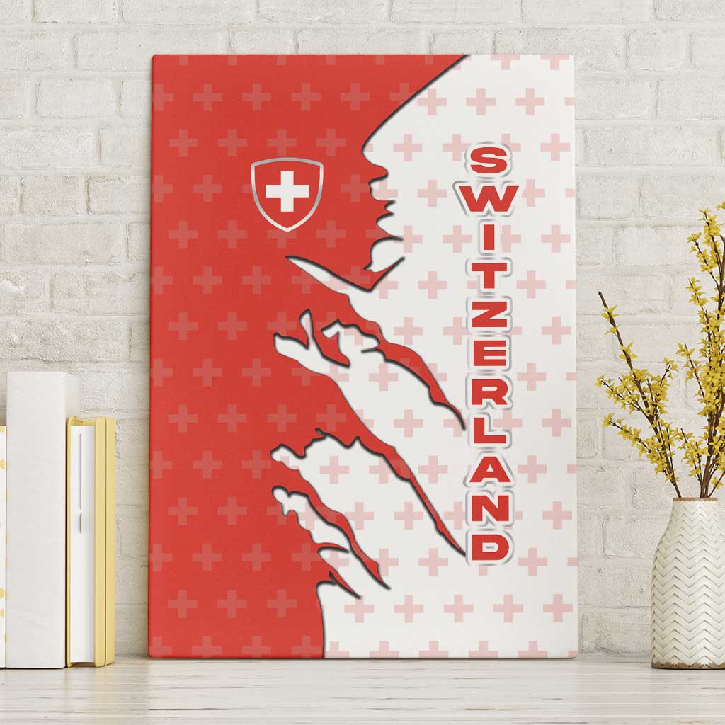 Switzerland Map Scratch Claw Swiss Flag Canvas Wall Art with Vertical Text - Wonder Print Shop