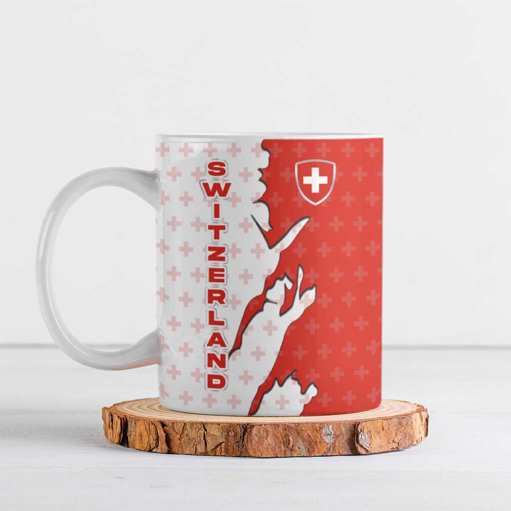 Switzerland Map Scratch Claw Swiss Flag Ceramic Mug with Vertical Text - Wonder Print Shop