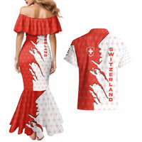 Switzerland Map Scratch Claw Swiss Flag Couples Matching Mermaid Dress and Hawaiian Shirt with Vertical Text - Wonder Print Shop