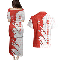 Switzerland Map Scratch Claw Swiss Flag Couples Matching Puletasi and Hawaiian Shirt with Vertical Text - Wonder Print Shop
