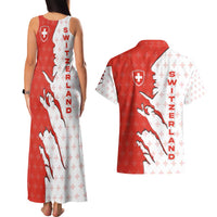 Switzerland Map Scratch Claw Swiss Flag Couples Matching Tank Maxi Dress and Hawaiian Shirt with Vertical Text - Wonder Print Shop