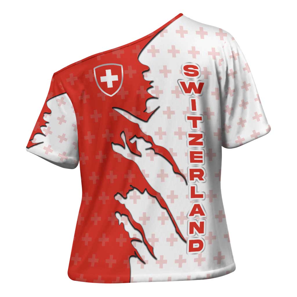 Switzerland Map Scratch Claw Swiss Flag Cross Shoulder Shirt with Vertical Text - Wonder Print Shop